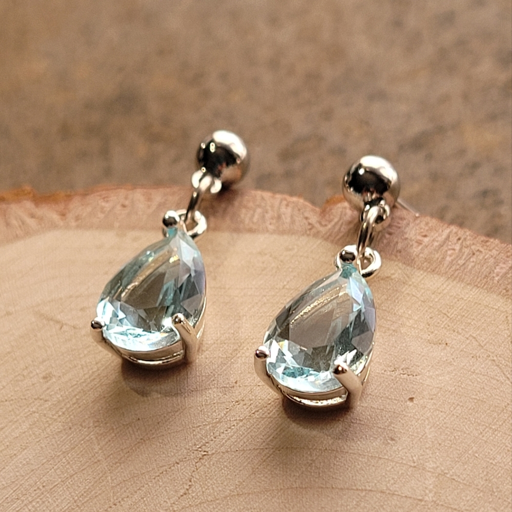 Sterling Silver Aquamarine Stud Earrings - Picture 2 of 7